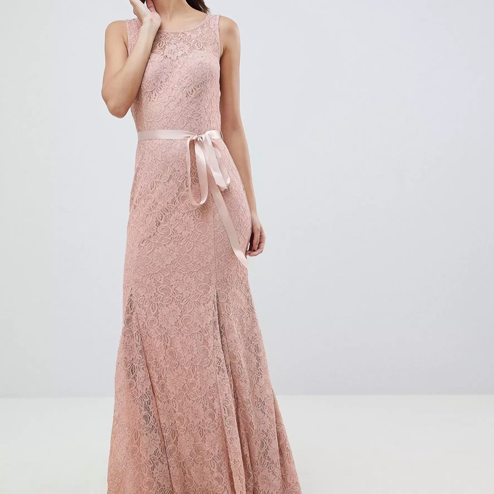 City Goddess Lace Maxi Dress With Satin Belt NWT